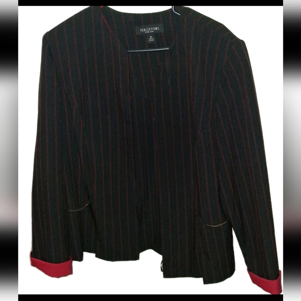 Perceptions New York - Womens VTG Black/Red Striped Dress Casual Blazer. Size 16